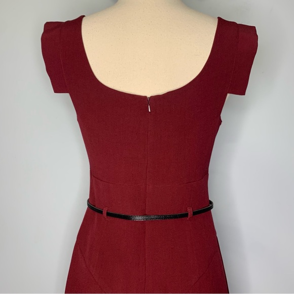 Black Halo Burgundy Jackie O Pencil Skirt Belted Sheath Dress Size M - Picture 12 of 15